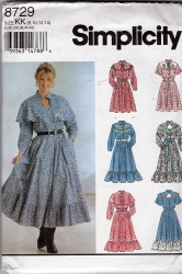 8729 Simplicity WESTERN DRESS LENGTHS, RUFFLE /CAPE COLLAR PATTERN 12-18 or 8-14 choice